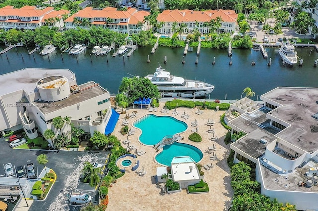 aerial view with a water view