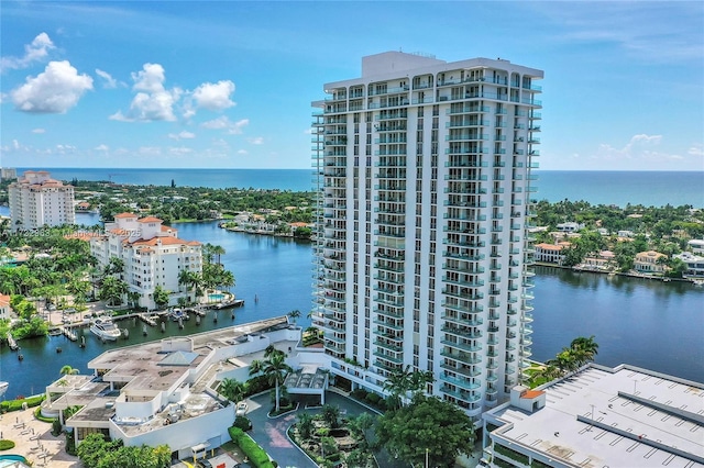 aerial view featuring a water view