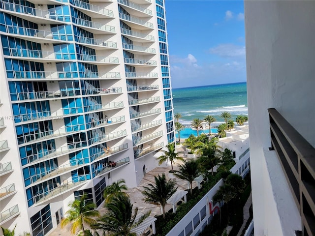 view of water feature with a view of the beach