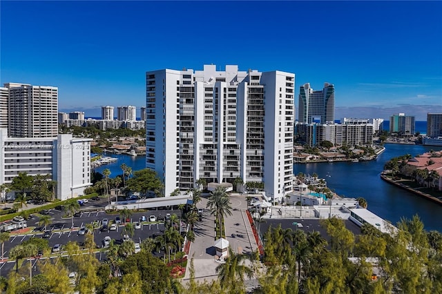 exterior space with a water view