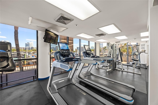 300 Three Islands Blvd Unit 102, Hallandale Beach, FL 33009 - gym featuring floor to ceiling windows