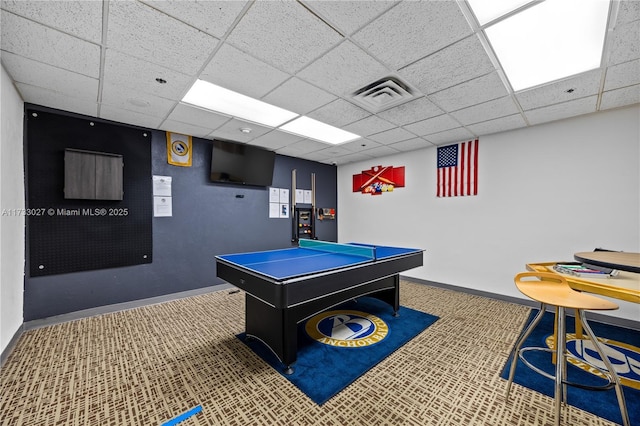 300 Three Islands Blvd Unit 102, Hallandale Beach, FL 33009 - game room featuring carpet, baseboards, and a paneled ceiling