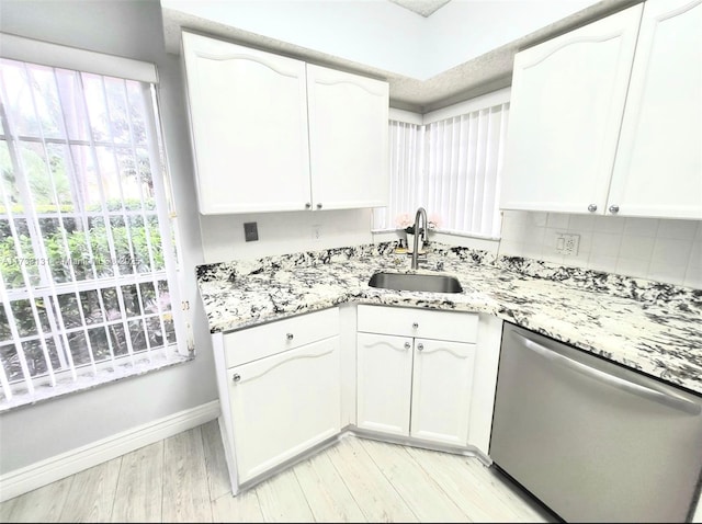 kitchen featuring white cabinetry, sink, and stainless steel dishwasher