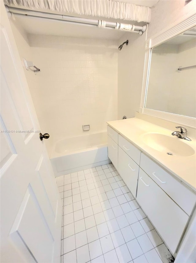 bathroom featuring tile patterned flooring, vanity, and tub / shower combination