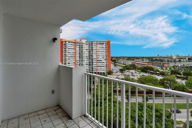 balcony featuring a water view