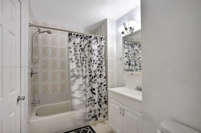 full bathroom with vanity, toilet, and shower / bath combo