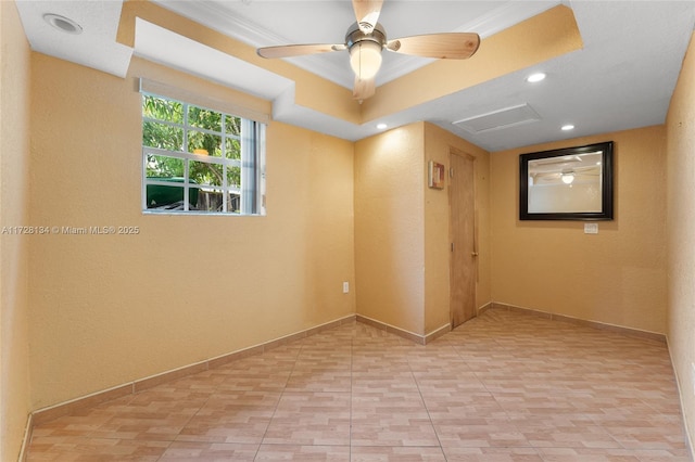 unfurnished room featuring ornamental molding and ceiling fan