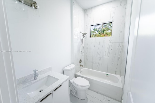 full bathroom with vanity, bathing tub / shower combination, and toilet