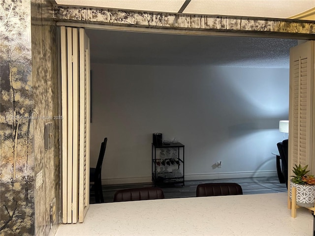 interior space featuring hardwood / wood-style floors and a textured ceiling