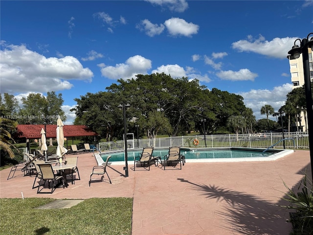 view of swimming pool with a patio area