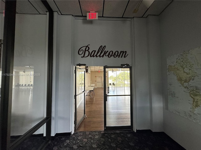 interior space with dark hardwood / wood-style floors