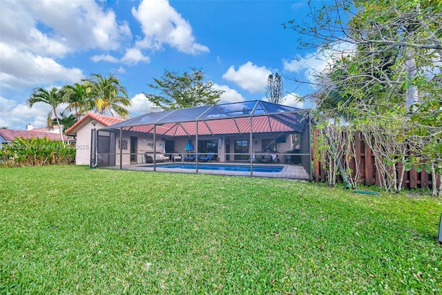 510 NW 105th Dr, Coral Springs, FL 33071 - view of yard featuring an outdoor pool, fence, and glass enclosure