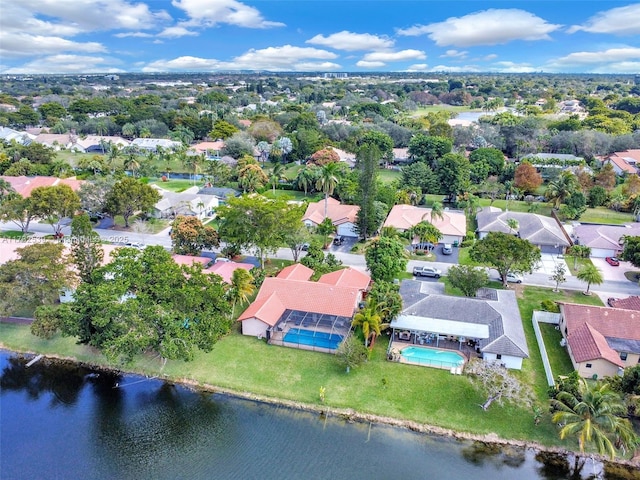 aerial view with a water view