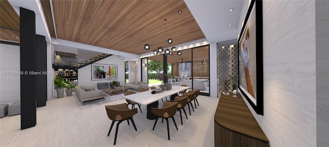 dining room featuring wood ceiling