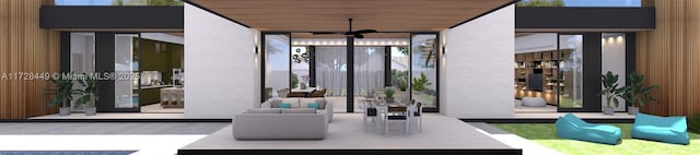 view of patio / terrace featuring ceiling fan and an outdoor living space