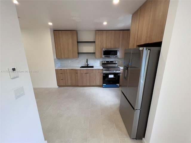 kitchen with sink, decorative backsplash, and stainless steel appliances