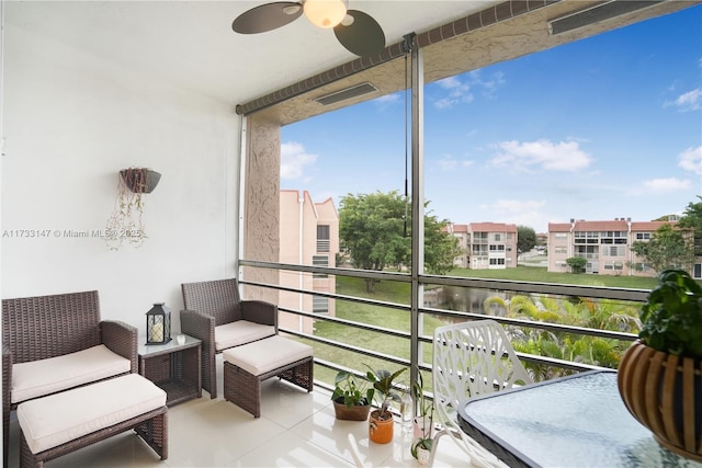 balcony with ceiling fan