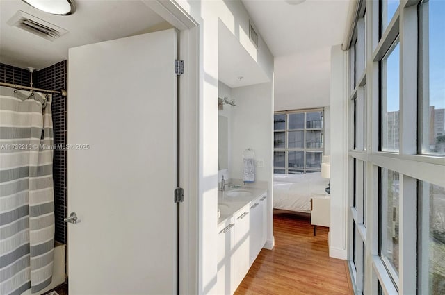 bathroom featuring wood-type flooring and vanity