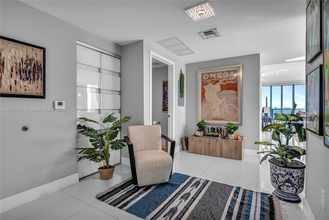 interior space featuring light tile patterned floors