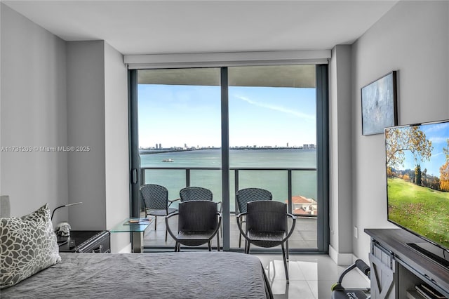 bedroom with multiple windows, floor to ceiling windows, and access to outside