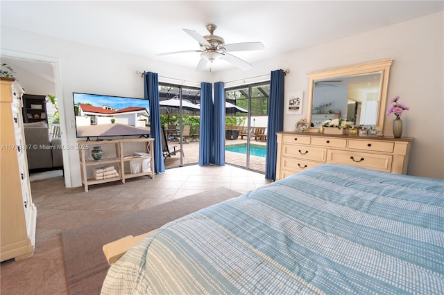 bedroom featuring access to exterior and ceiling fan