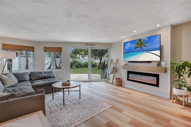 living room with light hardwood / wood-style flooring