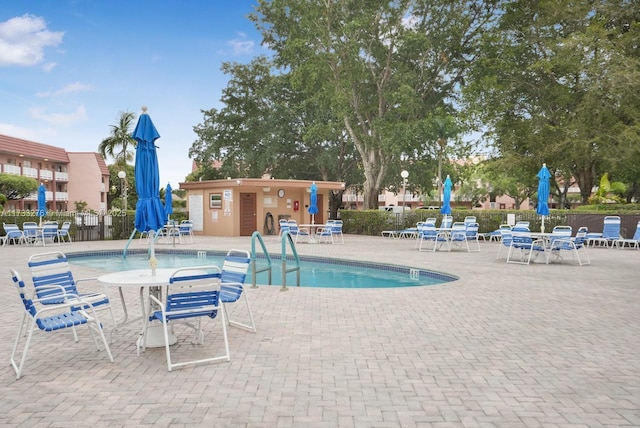 view of pool featuring a patio