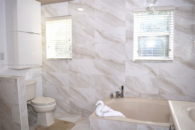 bathroom with vanity, a bathtub, and toilet