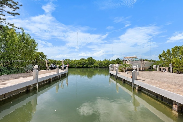 view of dock with a water view