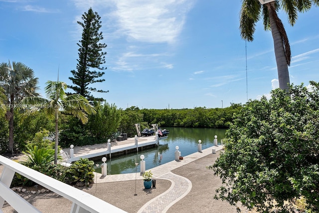 dock area featuring a water view