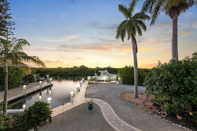 property view of water with a boat dock