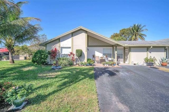 ranch-style house featuring a front lawn