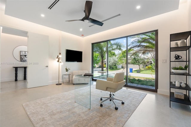 home office with ceiling fan