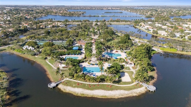 aerial view featuring a water view