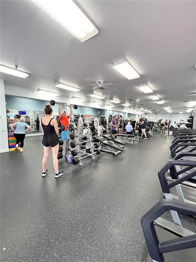 gym with ceiling fan