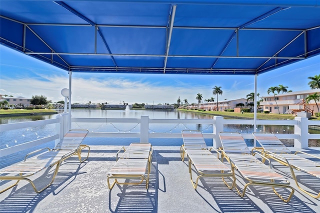 view of patio / terrace featuring a water view