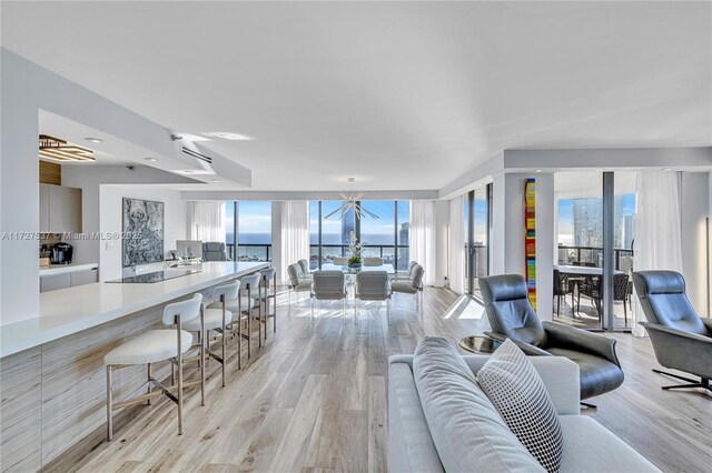 living room with light wood-type flooring