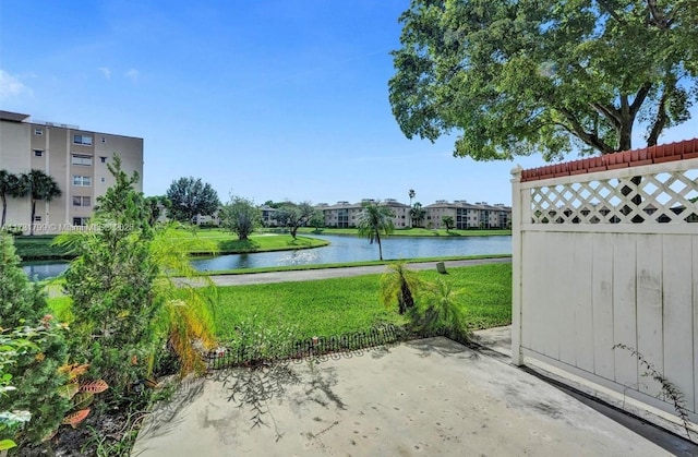 view of patio / terrace featuring a water view