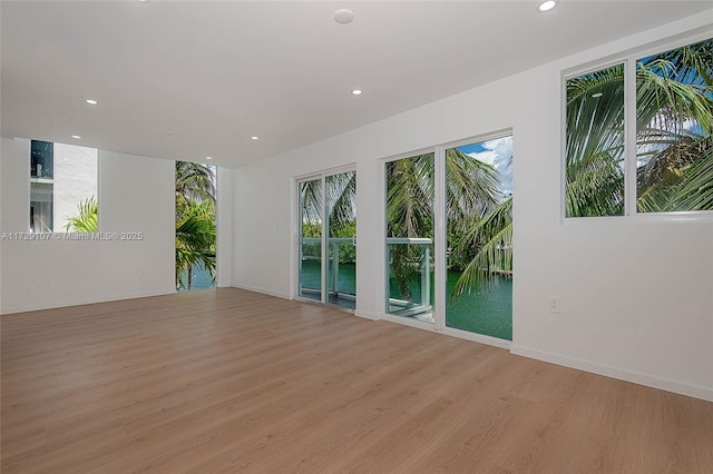 unfurnished room featuring a healthy amount of sunlight and light hardwood / wood-style flooring