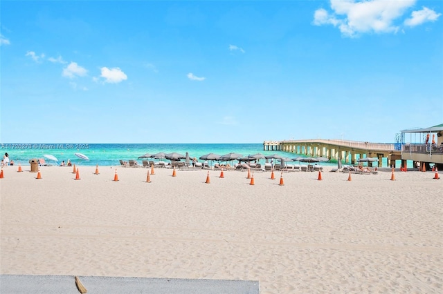 view of water feature with a view of the beach