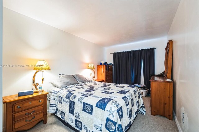 bedroom with light colored carpet