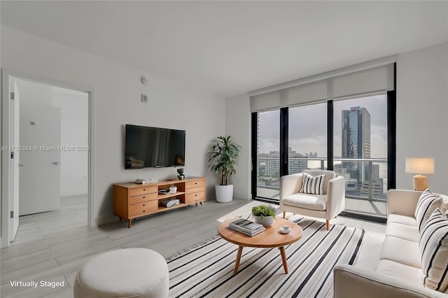 living room featuring expansive windows