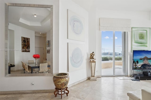 entrance foyer featuring a tray ceiling