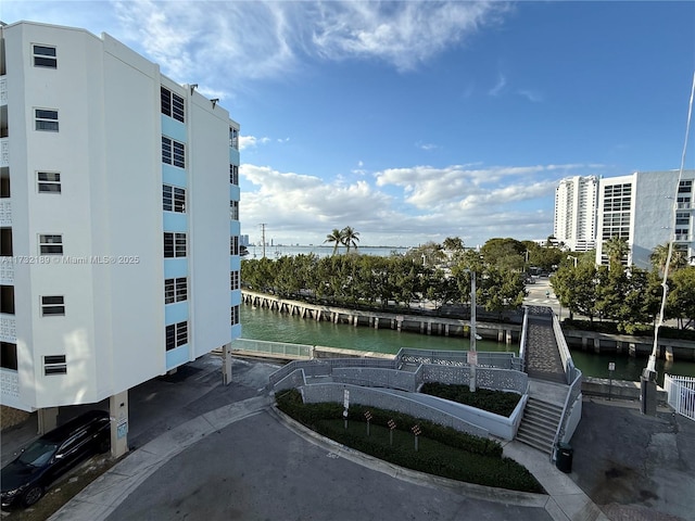 exterior space featuring a water view