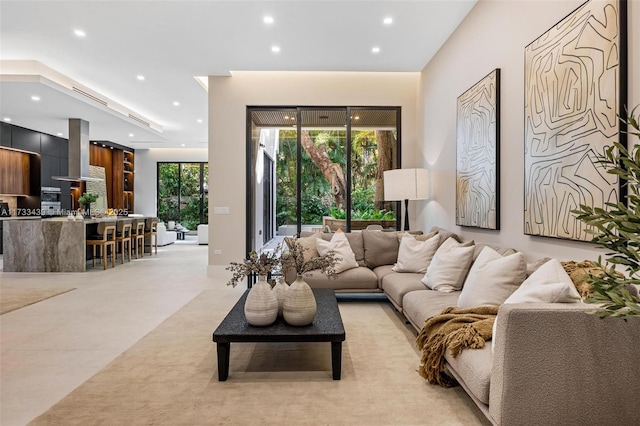 living room featuring a wealth of natural light