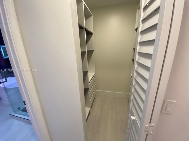 spacious closet featuring light hardwood / wood-style flooring