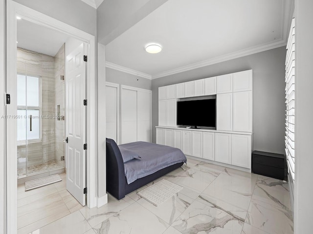 bedroom with ornamental molding