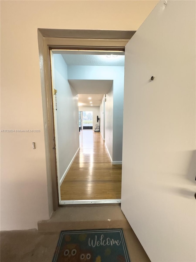 corridor with hardwood / wood-style flooring