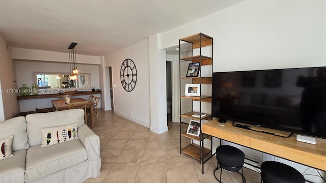 living room featuring light tile patterned floors