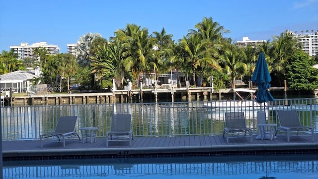 dock area featuring a water view